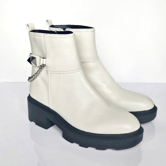 Marc Fisher Shoes - Marc Fisher Genuine Leather Waty Chelsea Ankle Boot Ivory Size 8.5 Lug Sole Stud